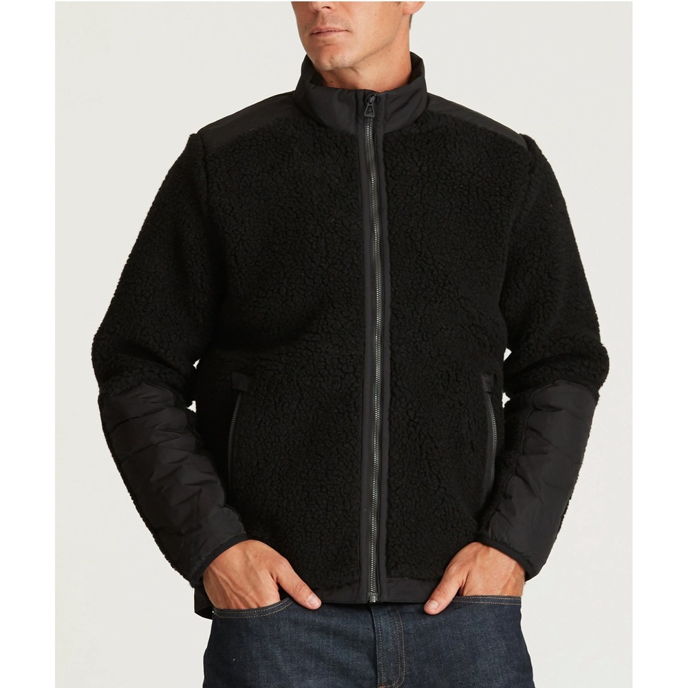 Aether Mens Narrows Black Sherpa Wool Blend Full Zip Jacket Schoeller Fabric - M